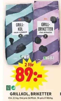 ICA Maxi Grillkol, briketter erbjuda