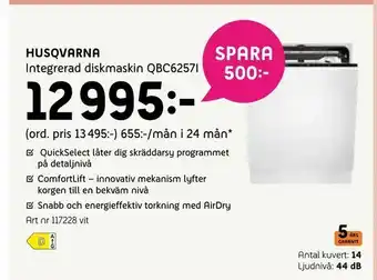 Elon Husqvarna Integrerad diskmaskin QBC6257I erbjuda