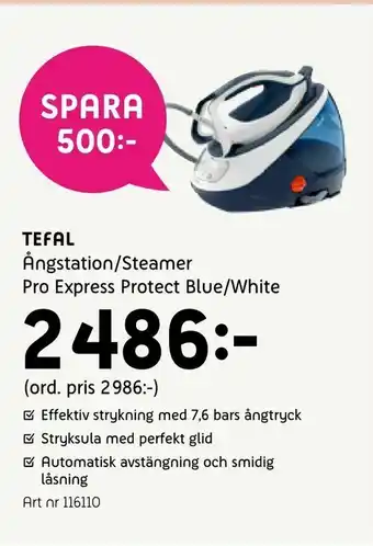 Tefal Ångstation/Steamer Pro Express Protect Blue/White