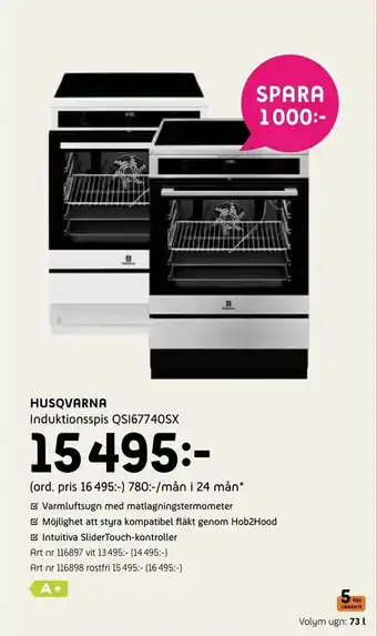 Elon Husqvarna Induktionsspis QSI67740SX erbjuda