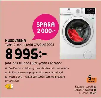 Elon Husqvarna Tvätt & tork-kombi QWG14850CT erbjuda