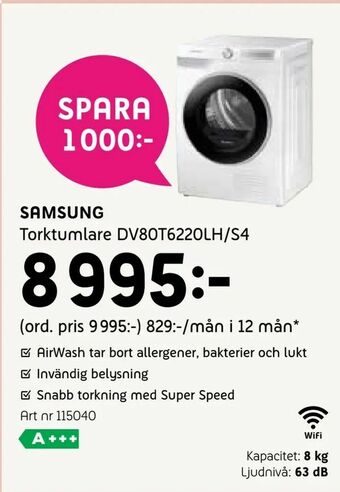 Elon Samsung Torktumlare DV80T6220LH/S4 erbjuda