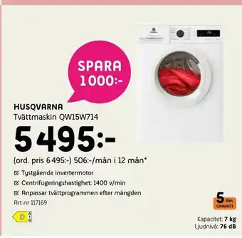 Elon Husqvarna Tvättmaskin QW15W714 erbjuda