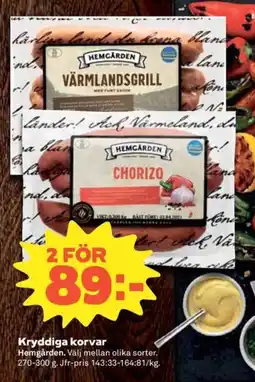 Coop Extra Hemgården Kryddiga korvar erbjuda