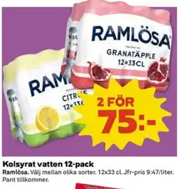 Coop Extra Ramlösa Kolsyrat vatten 12-pack erbjuda
