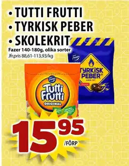 Matvärlden Tensta Fazer Tutti frutti • Tyrkisk peber • Skolekrit erbjuda