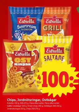 ICA Nära Estrella Chips, Jordnötsringar, Ostbågar erbjuda