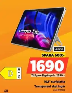 Power Lenovo 10,1" surfplatta Transparent skal ingår erbjuda
