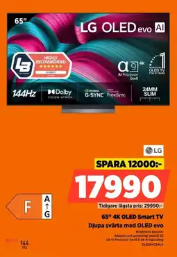 Power Lg 65" 4K OLED Smart TV Djupa svärta med OLED evo erbjuda