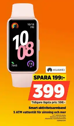 Power Huawei Smart aktivitetsarmband 5 ATM vattentät för simning och mer erbjuda