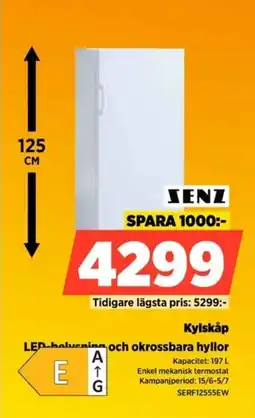 Power Senz Kylskåp LED-balvening och okrossbara hyllor erbjuda