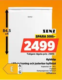 Power Senz Kylskåp LED-belysning och justerbar hyllhöjd erbjuda