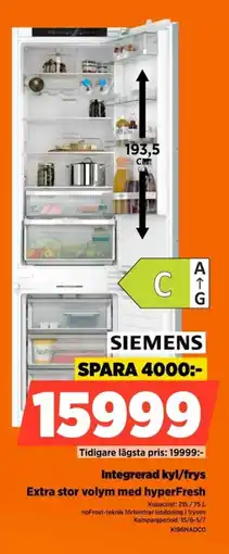 Power Siemens Integrerad kyl/frys Extra stor volym med hyperFresh erbjuda