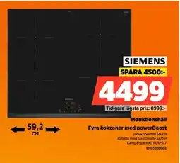 Power Siemens Induktionshäll Fyra kokzoner med powerBoost erbjuda