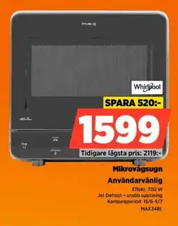 Power Whirlpool Mikrovågsugn Användarvänlig erbjuda