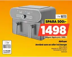 Power Chef Matteo Airfryer Använd som en eller två korgar erbjuda