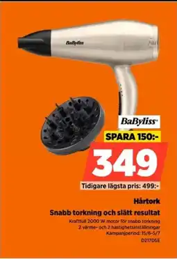Power Babyliss Hårtork Snabb torkning och slätt resultat erbjuda