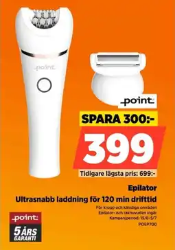 Power Point Epilator Ultrasnabb laddning för 120 min drifttid erbjuda
