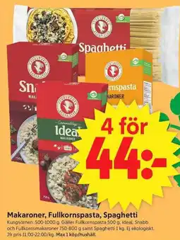 ICA Supermarket Kungsörnen Makaroner, Fullkornspasta, Spaghetti erbjuda