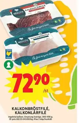 ICA Maxi Ingelsta kalkon Kalkonbröstfilé, kalkonlårfilé erbjuda