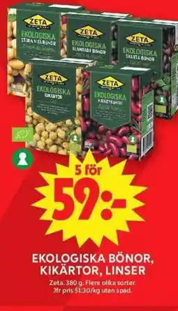 ICA Maxi ZETA Ekologiska bönor, kikärtor, linser erbjuda