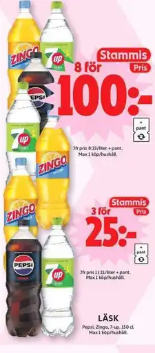 ICA Maxi Pepsi, Zingo, 7-up Läsk erbjuda