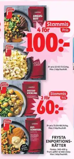ICA Maxi Findus Frysta enportions- rätter erbjuda