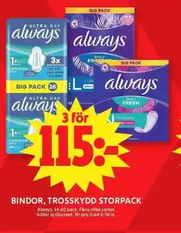 ICA Maxi Always Bindor, trosskydd storpack erbjuda