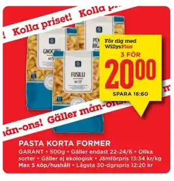 Willys GARANT Pasta korta former erbjuda