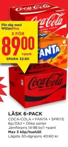Willys COCA-COLA • FANTA • SPRITE Läsk 6-pack erbjuda