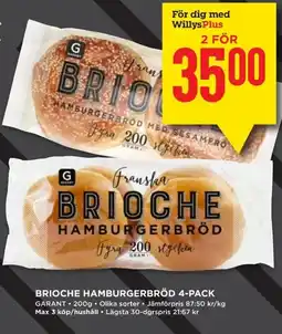 Willys GARANT Brioche hamburgerbröd 4-pack erbjuda