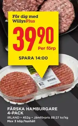 Willys Färska hamburgare 4-pack erbjuda