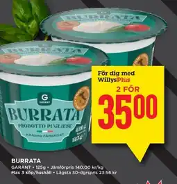 Willys GARANT Burrata erbjuda