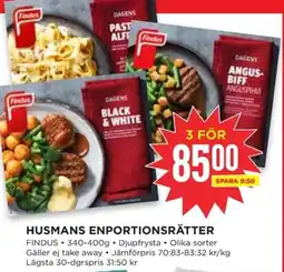 Willys Findus Husmans enportionsrätter erbjuda