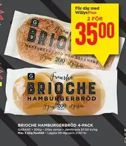 Willys BRIOCHE HAMBURGERBRÖD 4-PACK, Medlemspris erbjuda