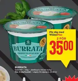 Willys BURRATA, Medlemspris erbjuda
