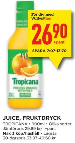 Willys JUICE, FRUKTDRYCK, Medlemspris erbjuda
