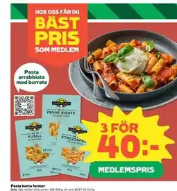 Coop Daglivs Pasta korta former, Medlemspris erbjuda