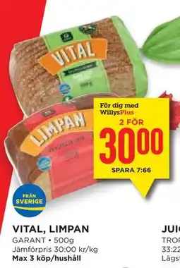Willys Hemma VITAL, LIMPAN, Medlemspris erbjuda