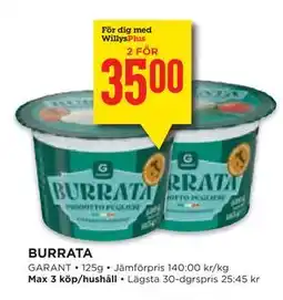 Willys Hemma BURRATA, Medlemspris erbjuda