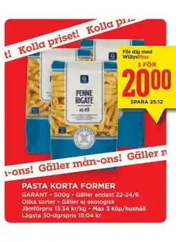 Willys Hemma PASTA KORTA FORMER, Medlemspris erbjuda