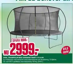 ÖoB OVAL TRAMPOLIN MED SÄKERHETSNÄT 3 X 4,6 M erbjuda