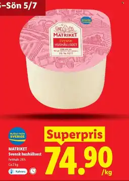 Lidl MATRIKET Svensk hushållsost erbjuda