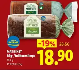 Lidl MATRIKET Råg-/fullkornslimpa erbjuda