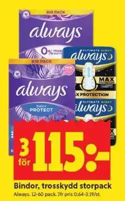 ICA Supermarket Always Bindor, trosskydd storpack erbjuda