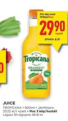 Willys Tropicana Juice erbjuda