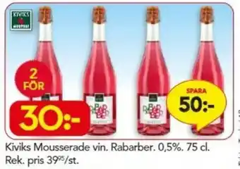 Bo Ohlsson Kiviks Mousserade vin. Rabarber. 0,5% 75cl erbjuda