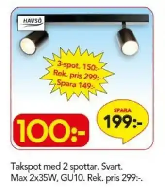 Bo Ohlsson Havsö Takspot med 2 spottar. Svart Max 2x35W, GU10 erbjuda