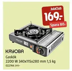 Jula KAYOBA Gaskök 2200 W 340x115x280 mm 1,5 kg, Medlemspris erbjuda