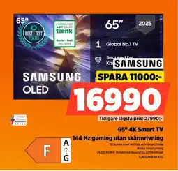 Power Samsung 65" 4K Smart TV 144 Hz gaming utan skärmrivning erbjuda